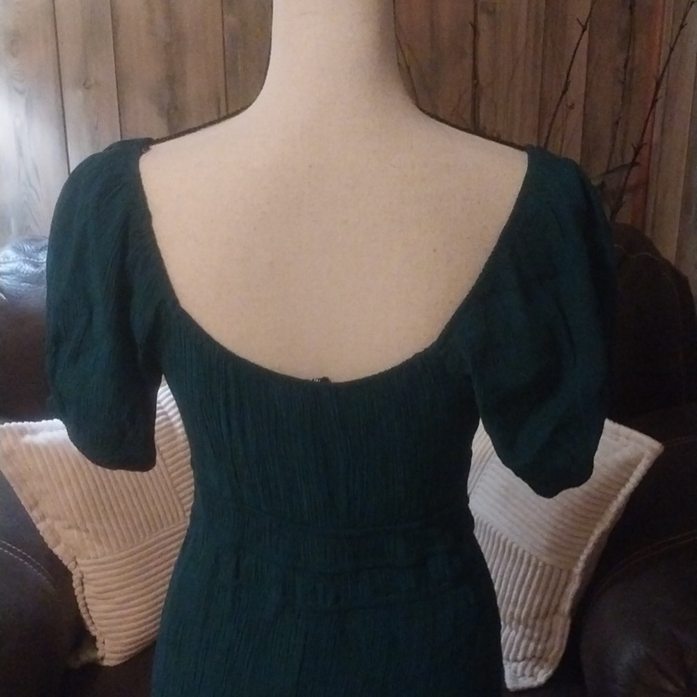 Max + Ash Teal Emerald Green Smocked Gauzy Tiered Puff Sleeve Maxi Dress Boho - Picture 6 of 8